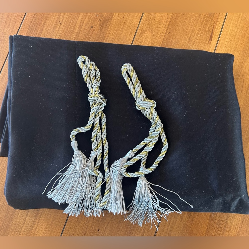 Black satin blackout curtains with tiebacks- NEW.